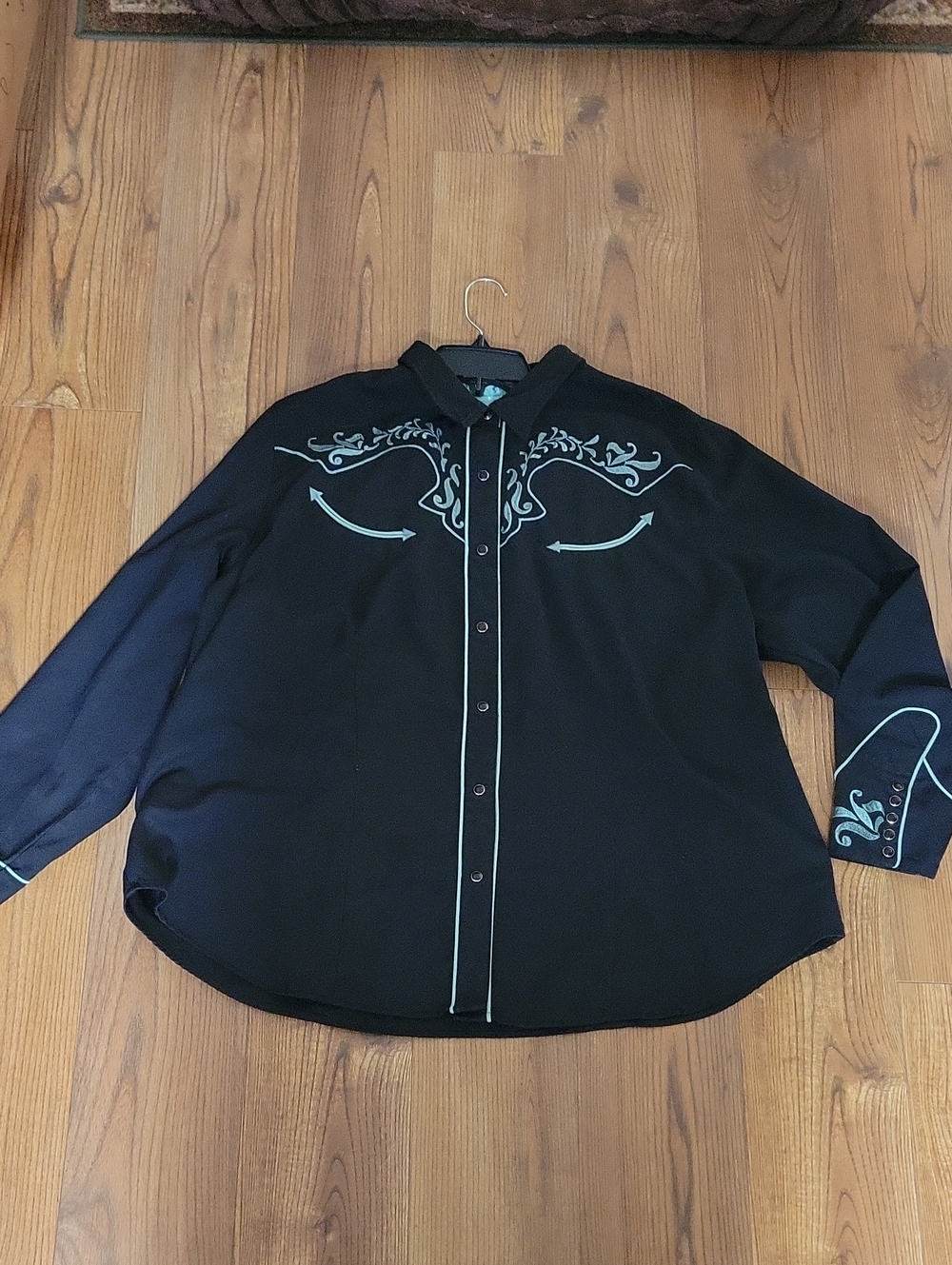 Vintage Roper Black Button-Down Western Shirt with Teal Embroidery